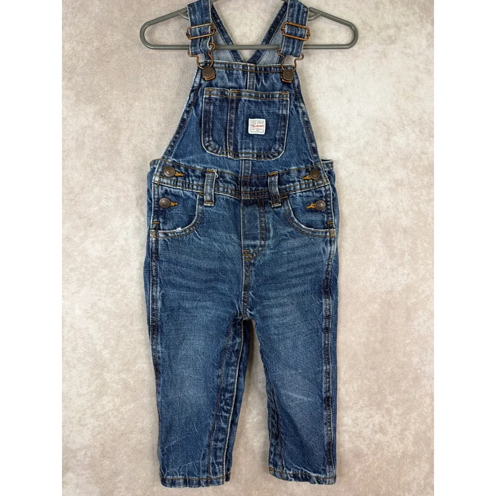 Old Navy Denim Overalls Unisex 18-24M Blue Workwear Bibs Snap Crotch